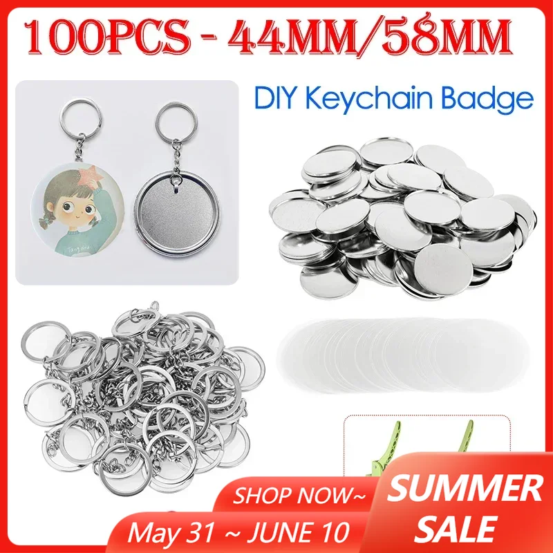 100PCS 44mm 58mm Keychains Bad - Button Badge Blank のレビューと価格