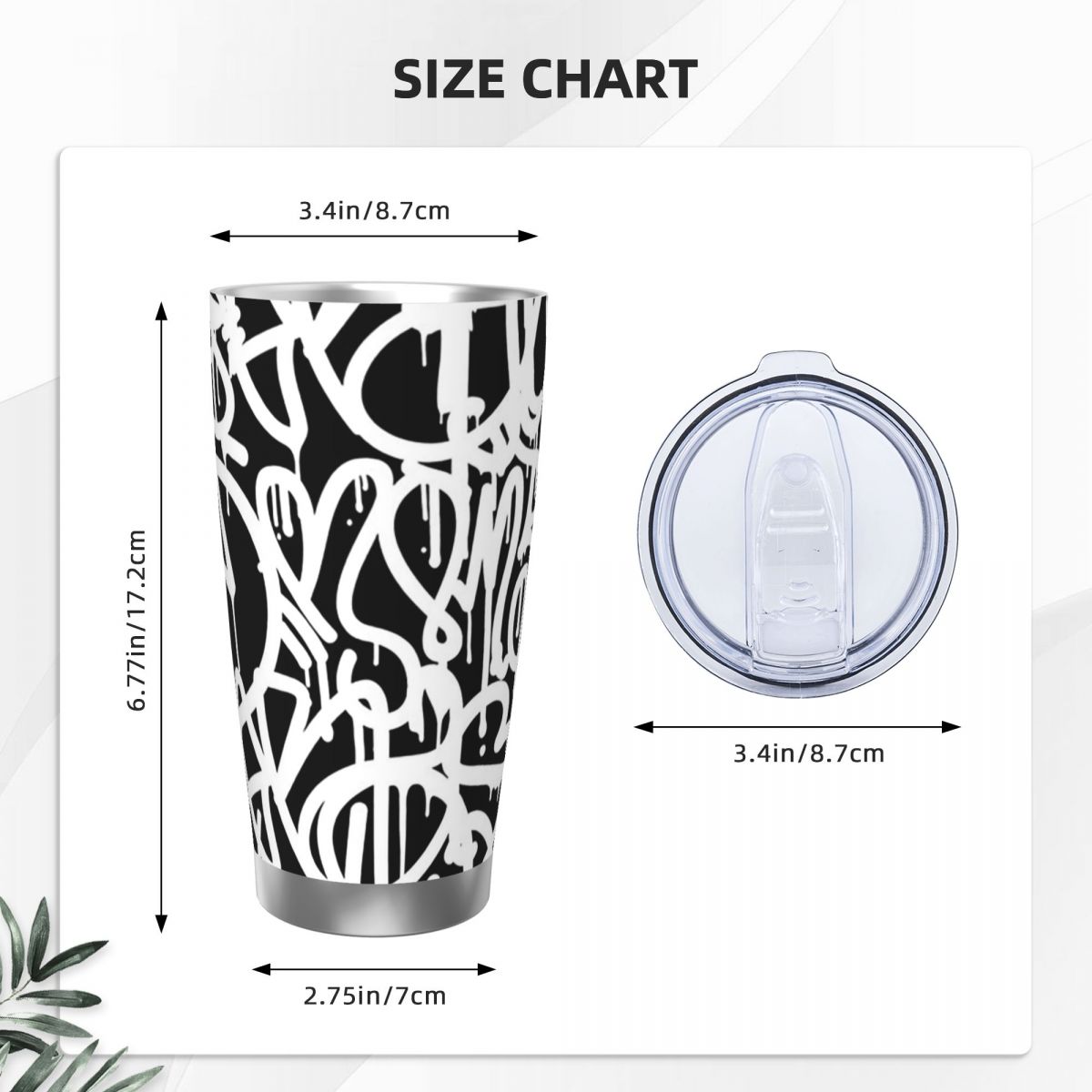 Black And White Graffiti Stain - Tumbler 20Oz White のレビューと価格