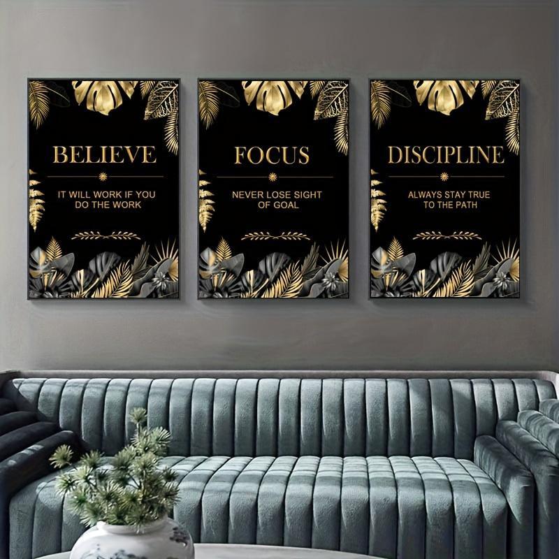 3pcs gold, leaves, text - Mode - Canvas Wrap Ready のレビューと価格