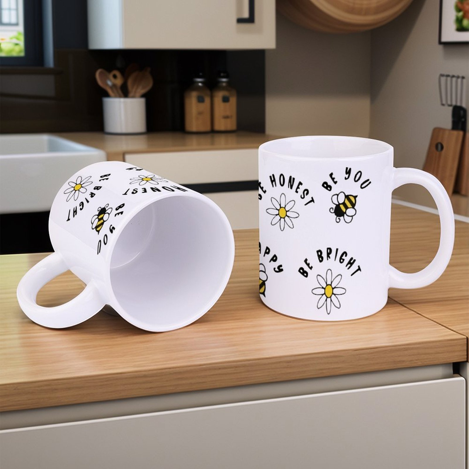 Four Stickers With Bees And Da - Sublimation Mug White のレビューと価格