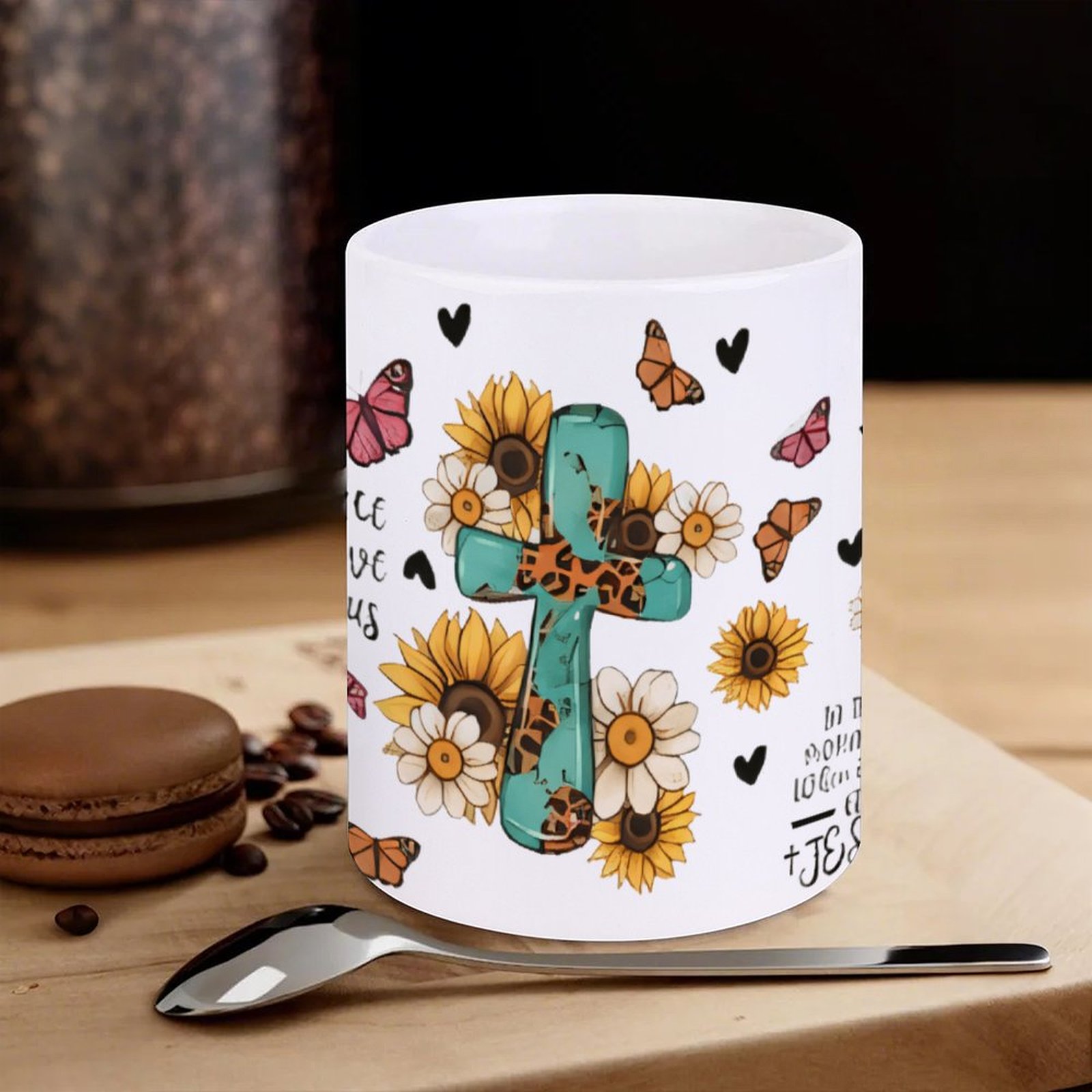 A Cross Surrounded By Sunflowe - Sublimation Mug White のレビューと価格