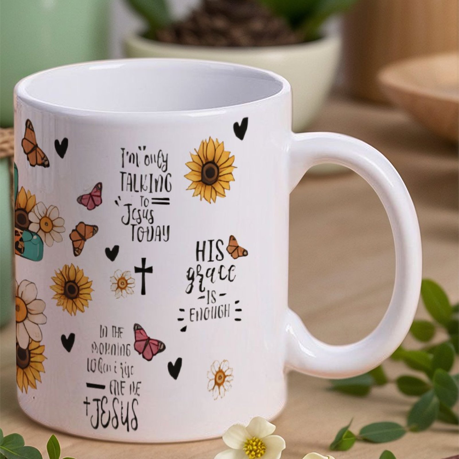 A Cross Surrounded By Sunflowe - Sublimation Mug White のレビューと価格