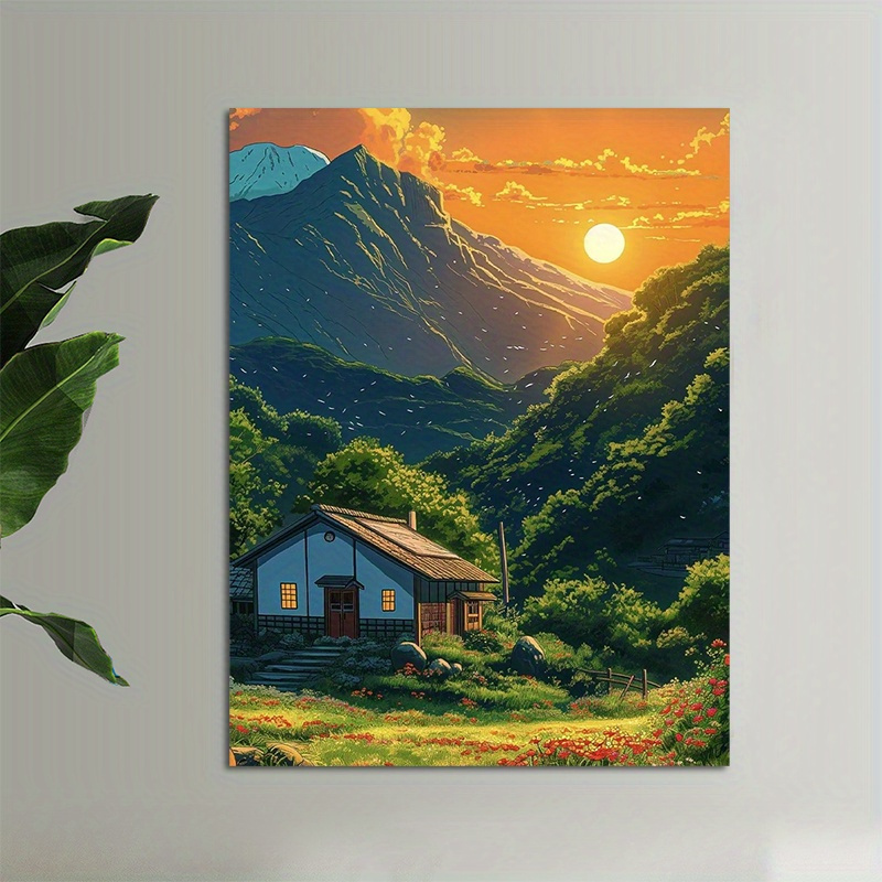 1pc Mountain Cabin Sunset Canv - Canvas Wrap Ready のレビューと価格