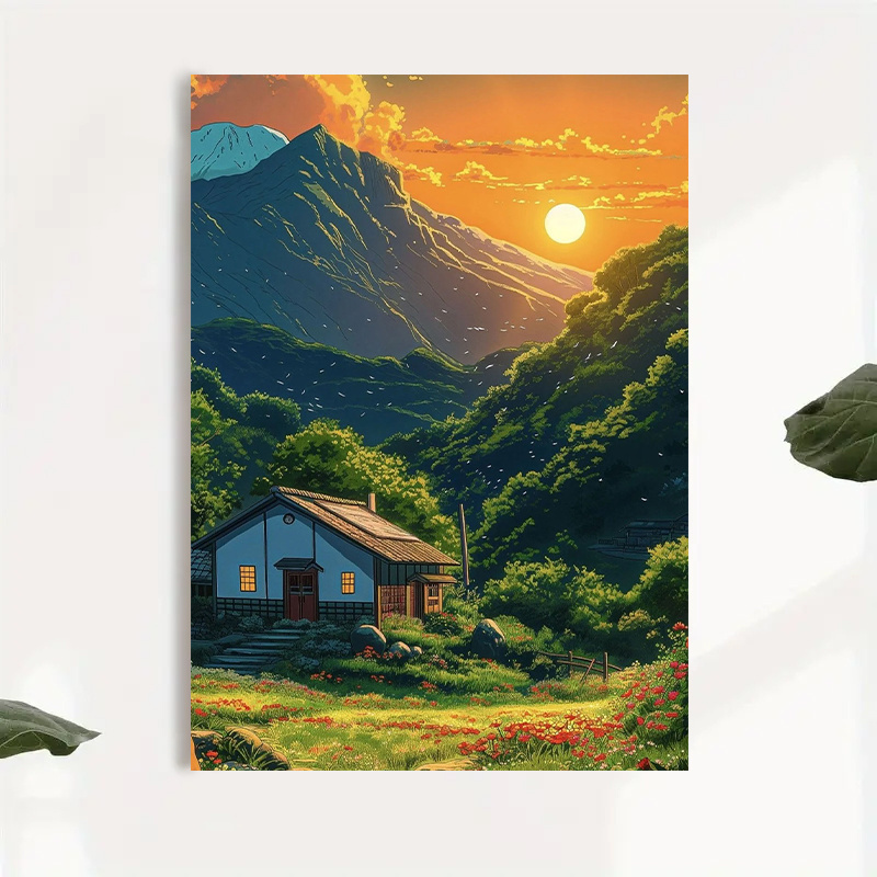 1pc Mountain Cabin Sunset Canv - Canvas Wrap Ready のレビューと価格